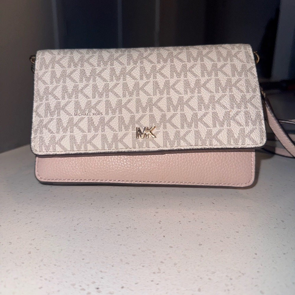 Michael Kors Blush Pink and Cream MK Logo Crossbody